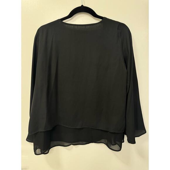 Zara Medium Black V Neck Flowy Blouse 3/4 Sleeve Layered Top - Picture 2 of 6